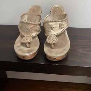 Jack Rodgers gold wood wedge thong sandal